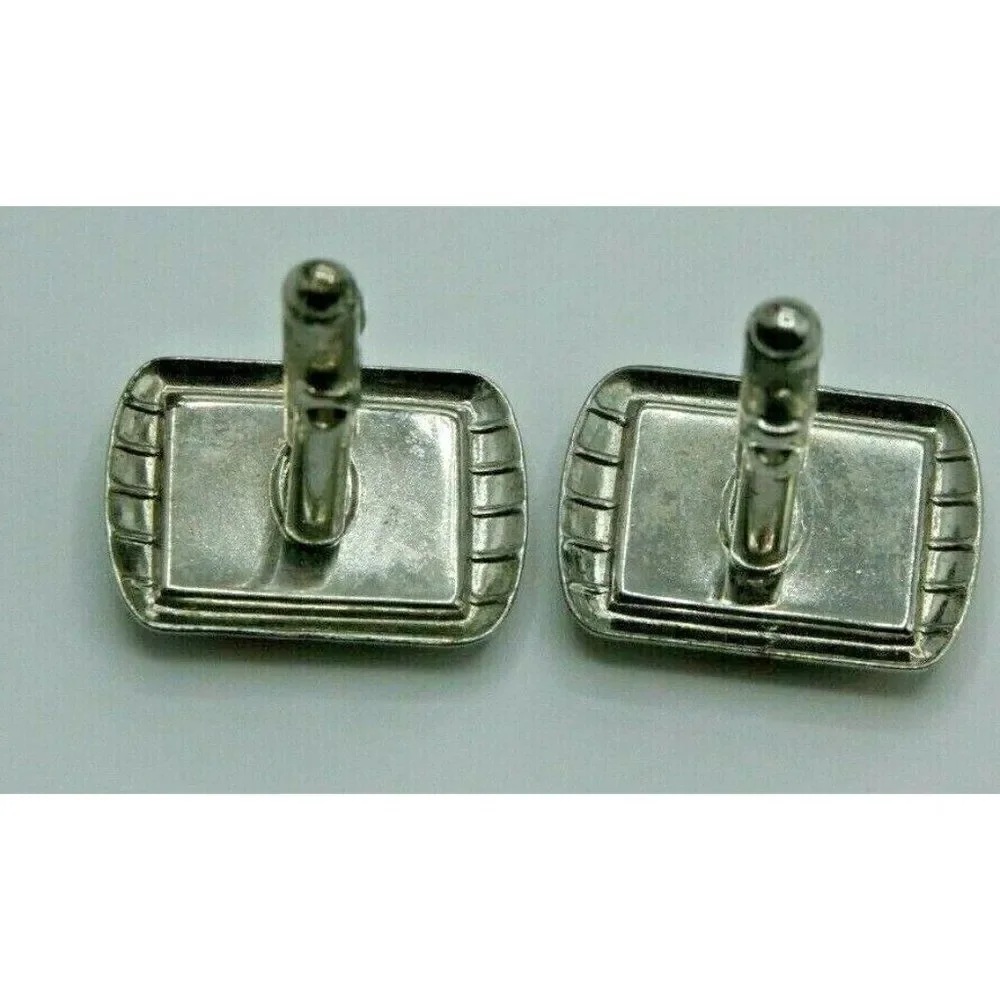 VTG Cuff Links Men's Silver Black White Striated Stone Tone Bullet Back